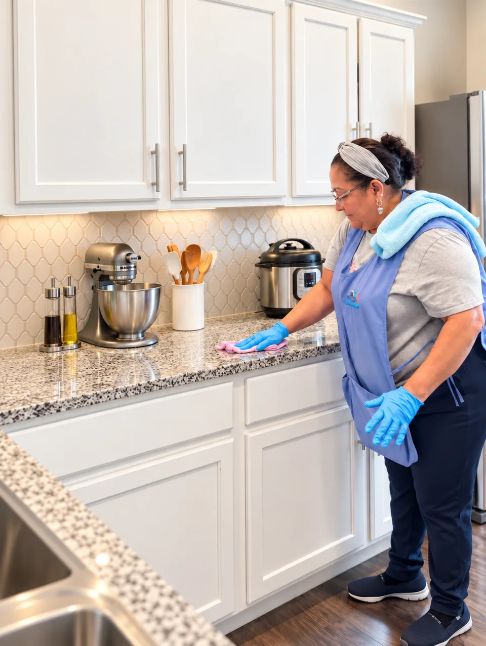 Eren from Eryani Touch Cleaning Services cleaning a kitchen